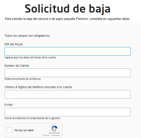 Formulario baja DIRECTV