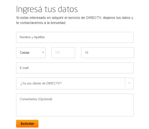 Formulario online DIRECTV