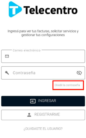 Olvidé contraseña Sucursal Virtual Telecentro
