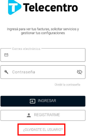 Olvidé usuario Sucursal Virtual Telecentro